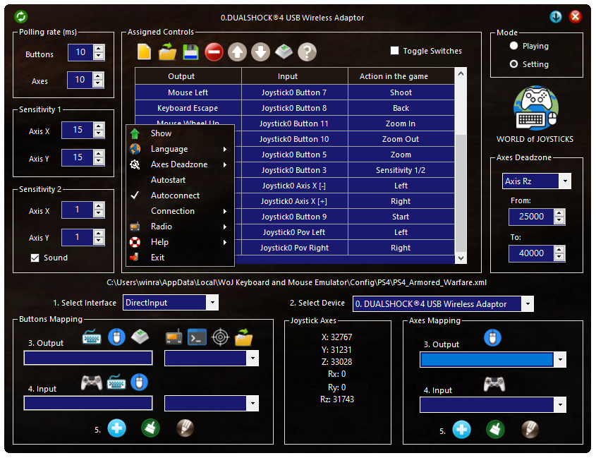 mapping keyboard keys to a controller